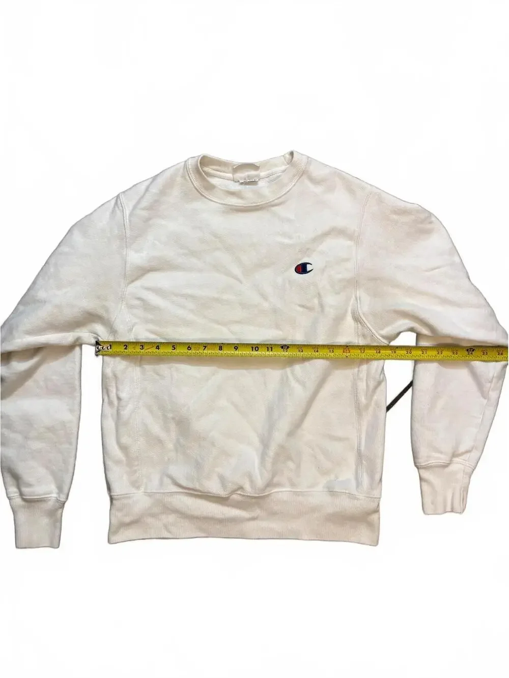 Champion Reverse Weave Cream Crewneck Sweatshirt Small Embroidered Logo